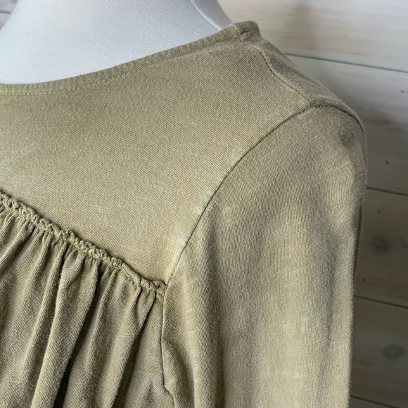 SOLD! Tan Acid Washed Top with Wide Long Sleeves and Ruffle Detailing - Picture 8 of 10